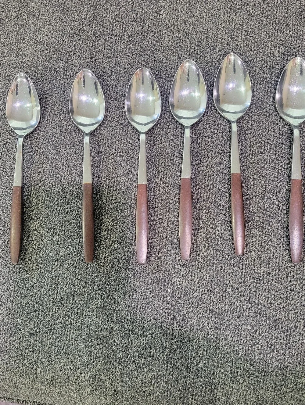 Interpur Japan Canoe Muffin Stainless Flatware Brown Handle MCM Spoon 6 Pieces